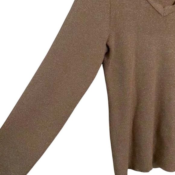 Cable & Gauge Top Light Sweater Gold Long Sleeve Dressy Size Medium - Picture 3 of 6